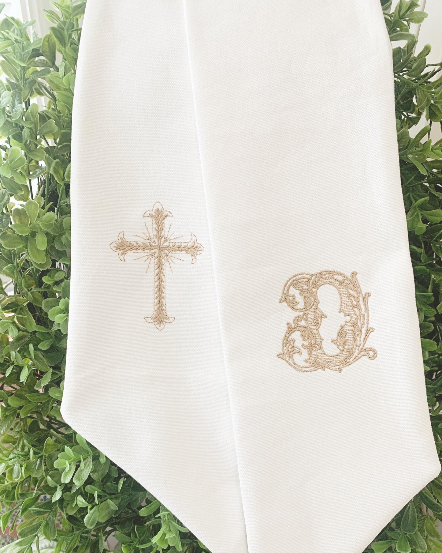 Cross and Vintage Vine Monogram Wreath Sash